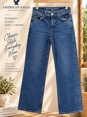 American Eagle High Waisted Stovepipe Jeans Women’s 2 Short Wide Leg